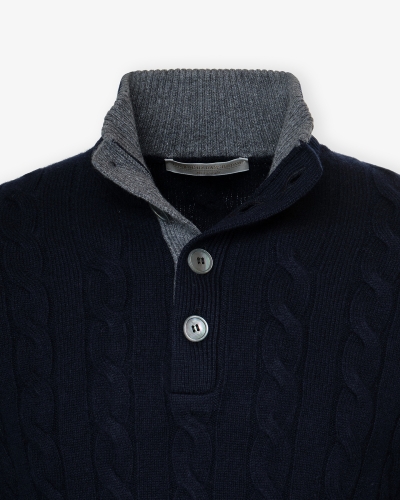 LHDA - Cashmere buttoned placket pullover - Navy