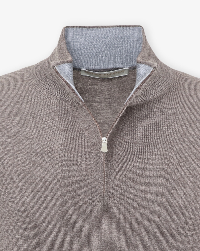 LES HOMMES D'AMSTERDAM LHDA - Half zip virgin wool - Greige