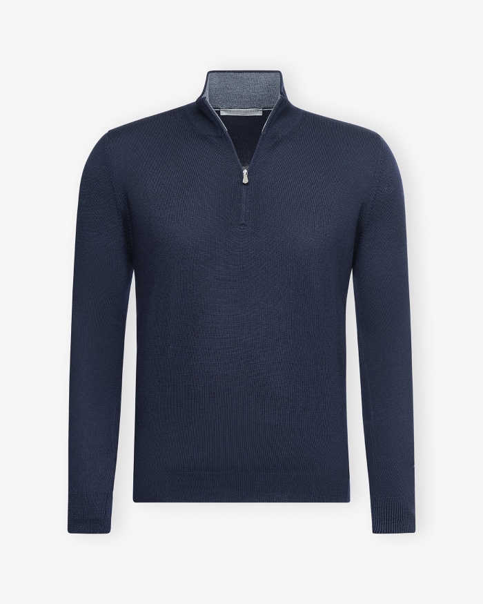 LES HOMMES D'AMSTERDAM LHDA - Half zip virgin wool - Navy