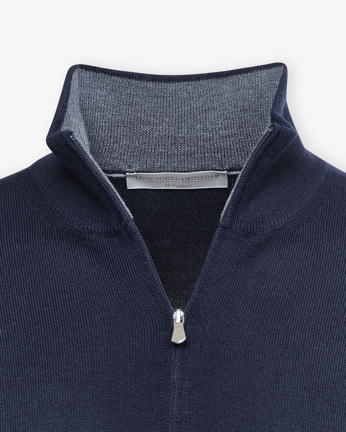 LES HOMMES D'AMSTERDAM LHDA - Half zip virgin wool - Navy