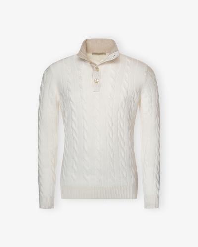 LHDA - Cashmere buttoned placket pullover - Cream