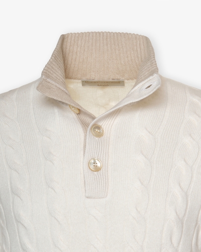 LHDA - Cashmere buttoned placket pullover - Cream