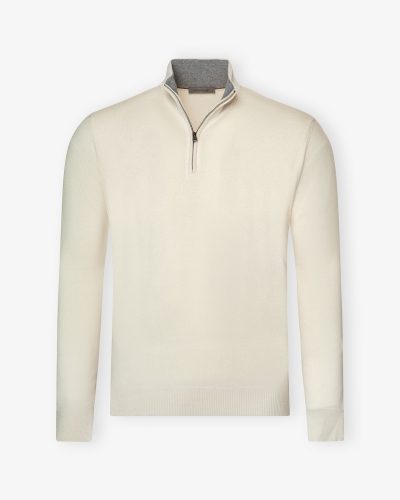 Corneliani - Half zip wool cashmere - Cream white