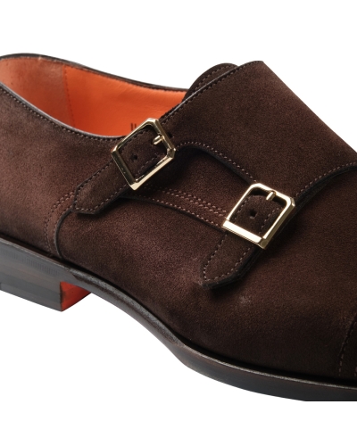 Santoni - Calf suede double buckle - Brown