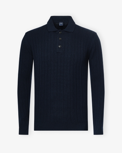 Fedeli - Polo long sleeve - Cashmere - Navy