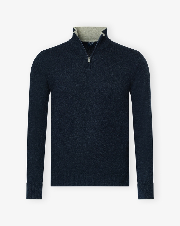 FEDELI Fedeli - Half zip wool cashmere - Navy