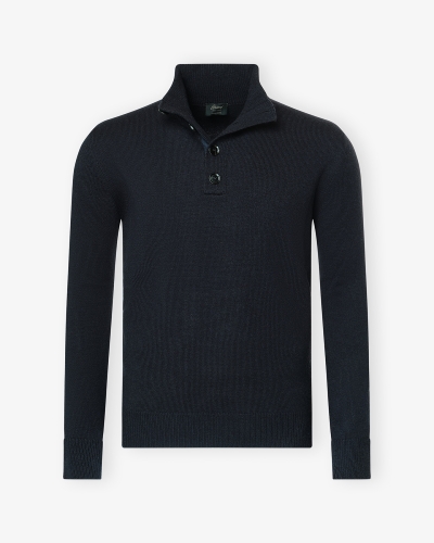 Brioni - Buttoned mock neck - Cashmere - Navy