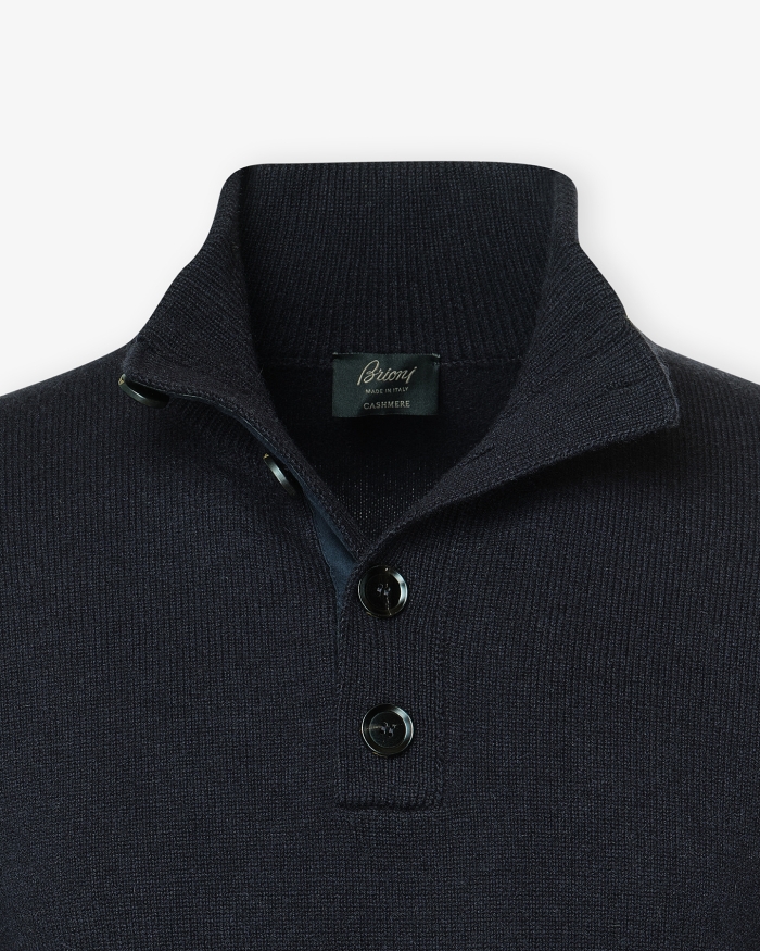 BRIONI Brioni - Buttoned mock neck - Cashmere - Navy