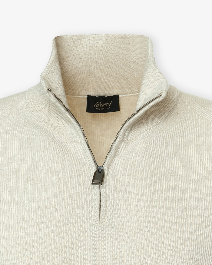 BRIONI Brioni - Half zip cashmere wool - Cream white