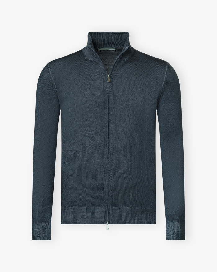 LES HOMMES D'AMSTERDAM LHDA - Full zip virgin wool - Washed blue grey