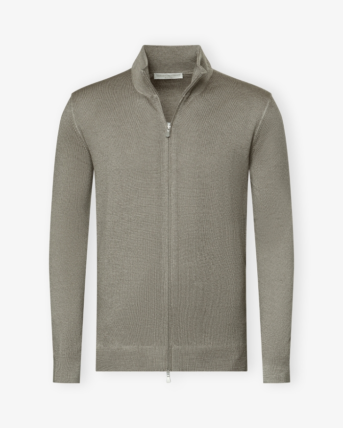 LES HOMMES D'AMSTERDAM LHDA - Full zip virgin wool - Washed greige