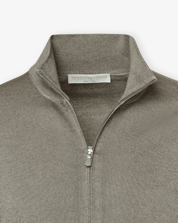 LES HOMMES D'AMSTERDAM LHDA - Full zip virgin wool - Washed greige