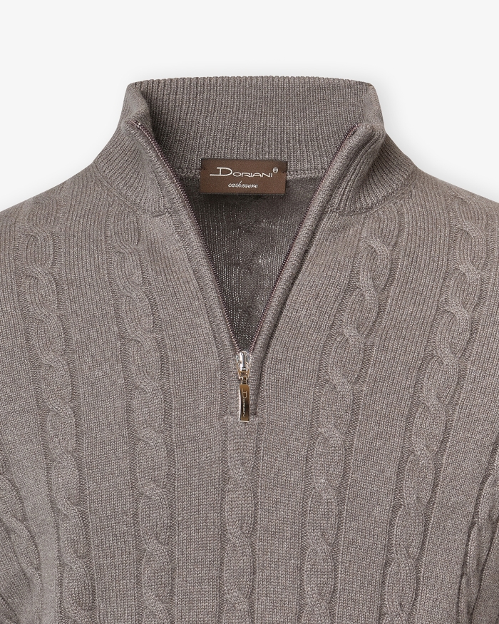 DORIANI CASHMERE Doriani Cashmere - Half zip cable cashmere - Dark olive-Brown