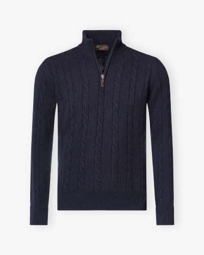Doriani Cashmere - Half zip cable cashmere - Navy