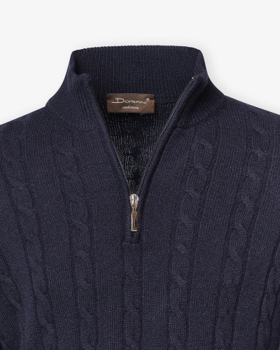 Doriani Cashmere - Half zip cable cashmere - Navy