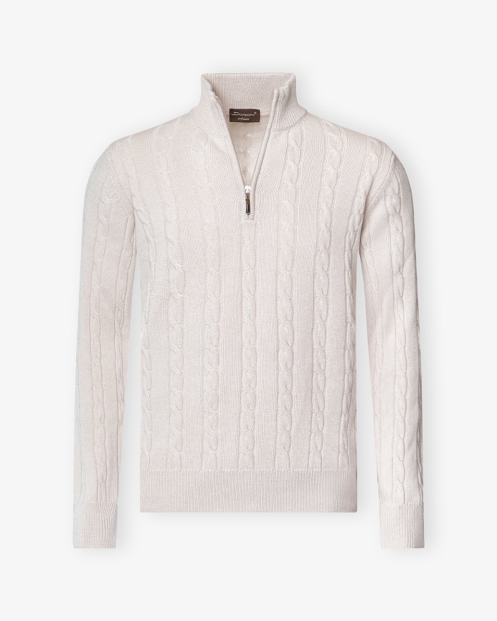 DORIANI CASHMERE Doriani Cashmere - Half zip cable cashmere - Offwhite