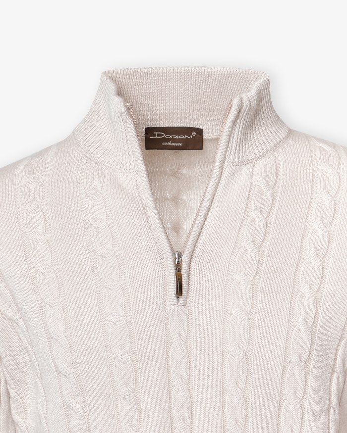 DORIANI CASHMERE Doriani Cashmere - Half zip cable cashmere - Offwhite