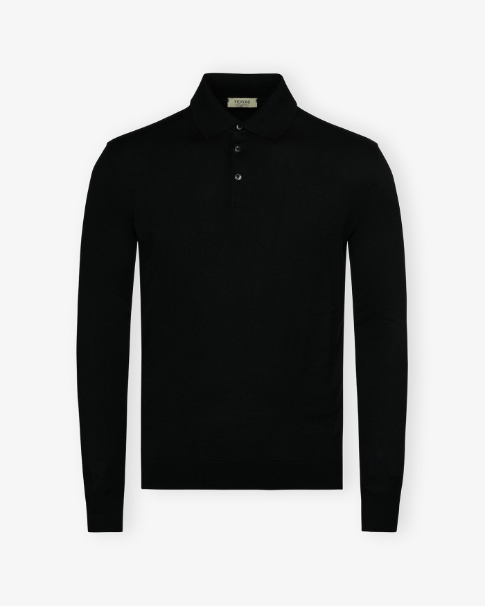 FIORONI Fioroni - Polo long sleeve - Sea cashmere cotton - Navy
