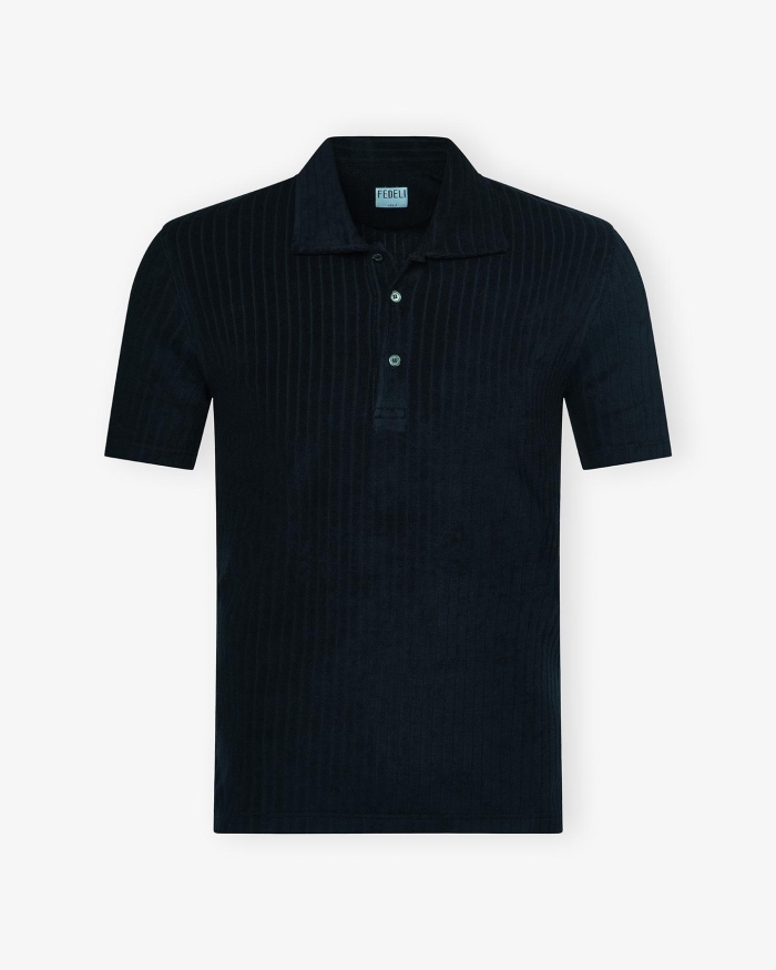FEDELI Fedeli - Terry cloth polo short sleeve - Navy