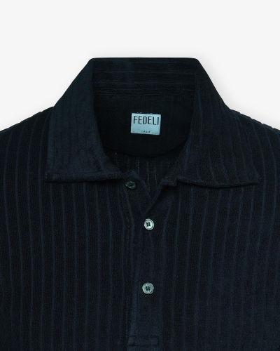 Fedeli - Terry cloth polo short sleeve - Navy