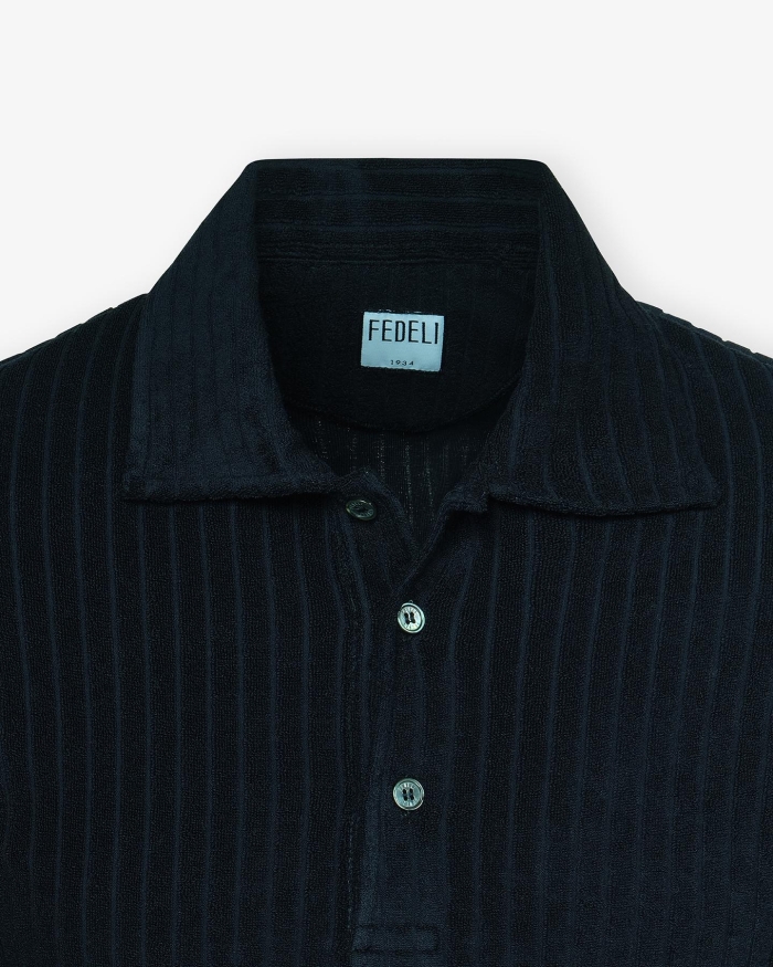 FEDELI Fedeli - Terry cloth polo short sleeve - Navy