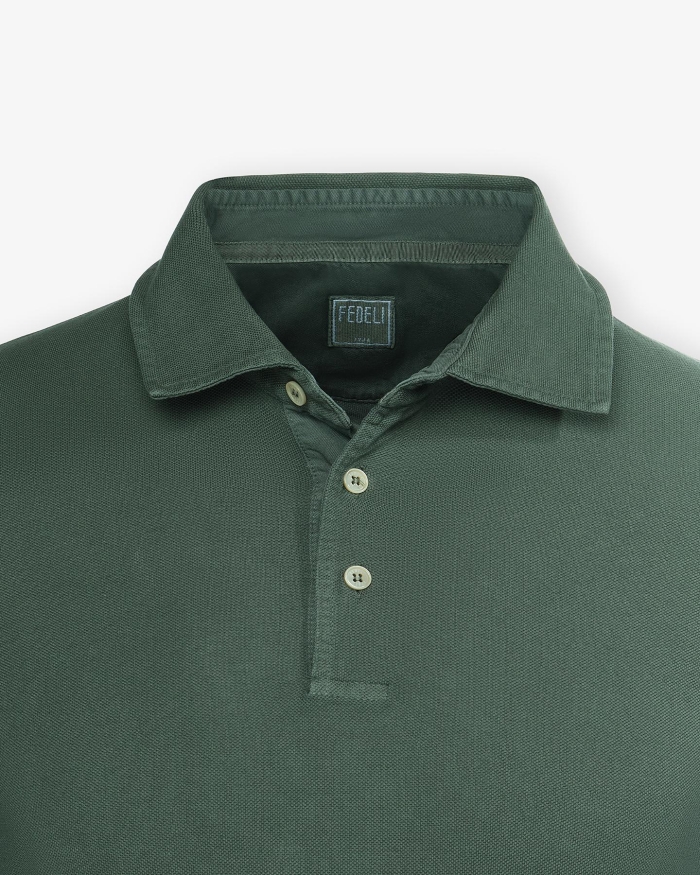 FEDELI Fedeli - Polo piquet short sleeve - Olive green