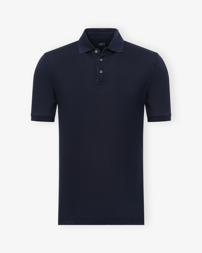FEDELI Fedeli - Polo piquet short sleeve - Dark blue