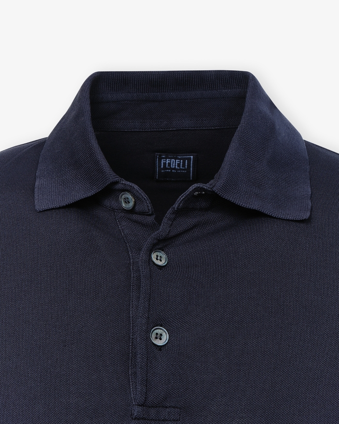 FEDELI Fedeli - Polo piquet short sleeve - Dark blue