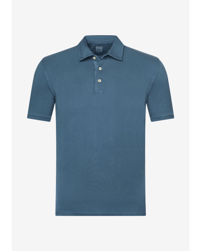 FEDELI Fedeli - Polo piquet short sleeve - Ocean blue