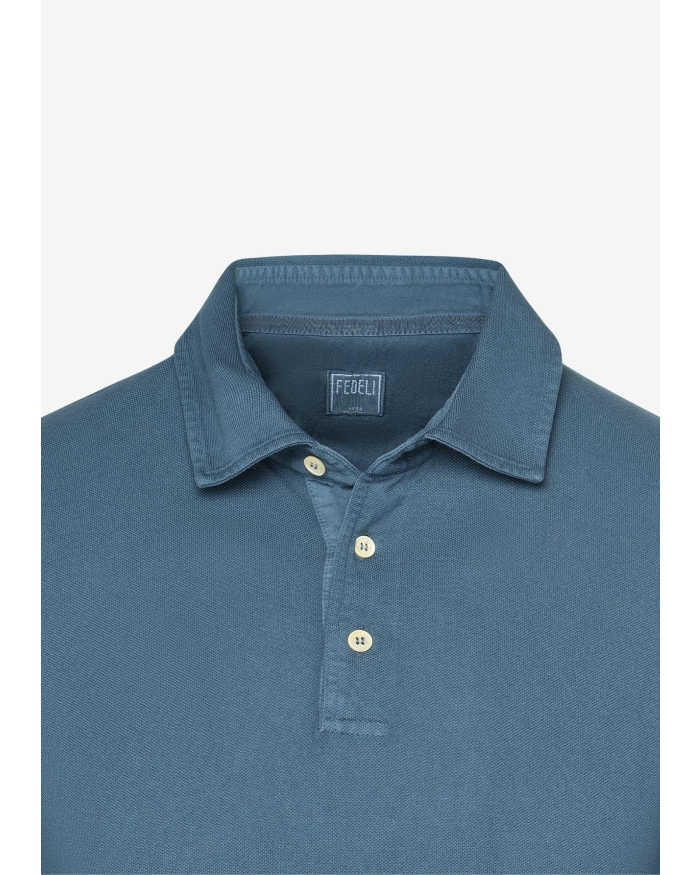 FEDELI Fedeli - Polo piquet short sleeve - Ocean blue