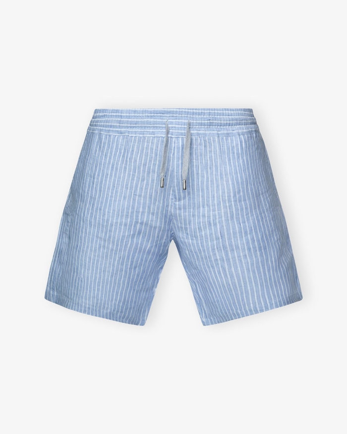 FEDELI Fedeli - Short linen stripes - Light blue