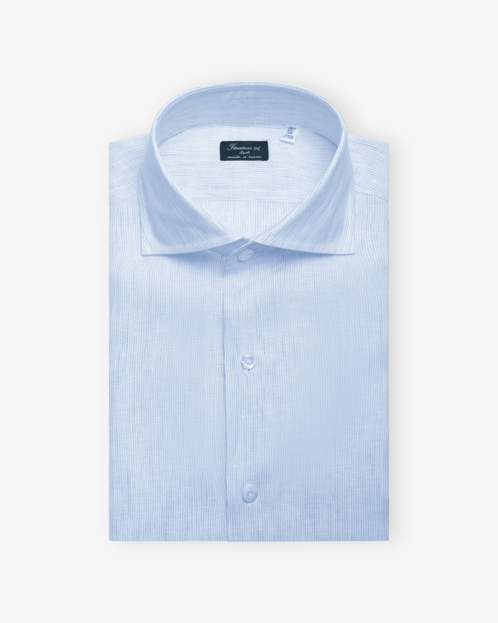 FINAMORE Finamore - Shirt Eduardo Napoli - Linen - Light blue stripes
