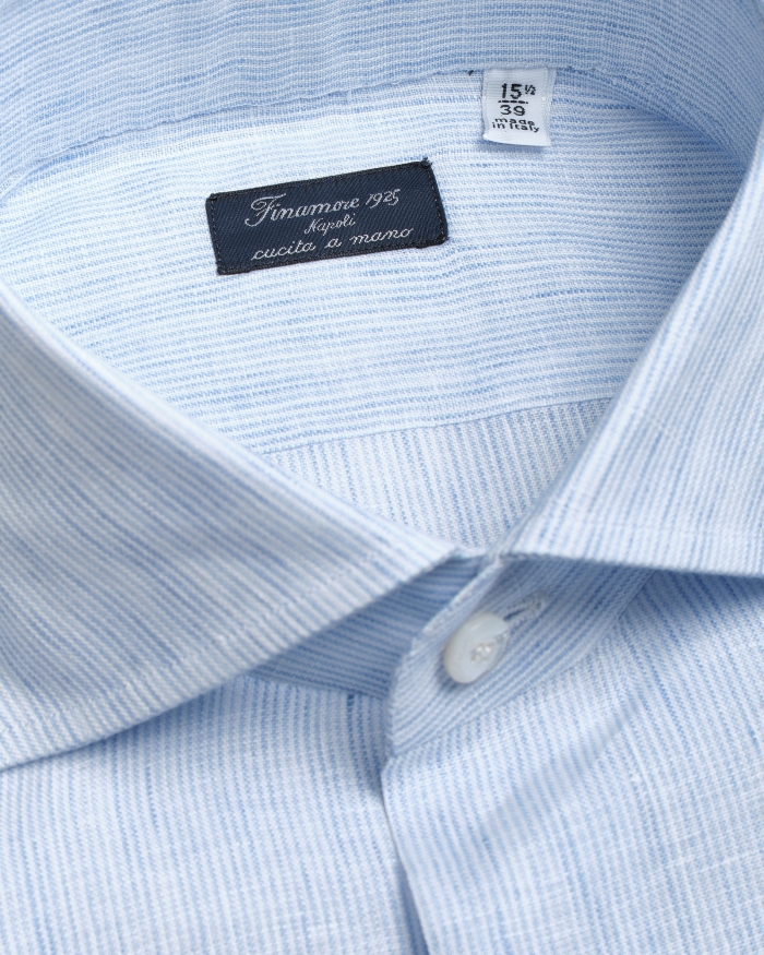FINAMORE Finamore - Shirt Eduardo Napoli - Linen - Light blue stripes