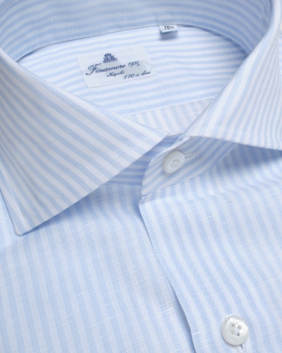 Finamore - Shirt 170's Egyptian cotton linen - Blue stripes