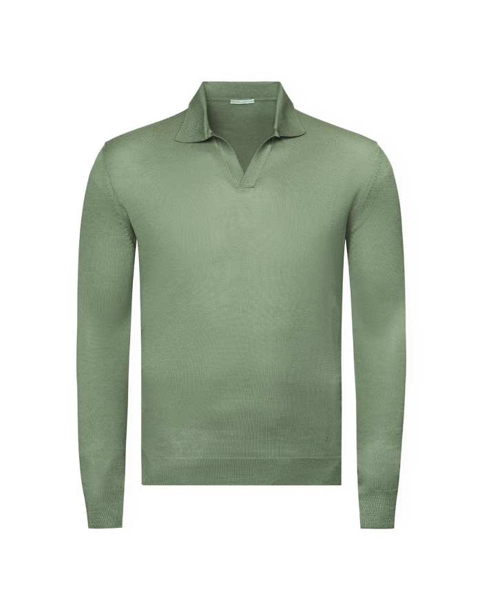LES HOMMES D'AMSTERDAM LHDA - Polo long sleeve - Virgin wool - Olive green