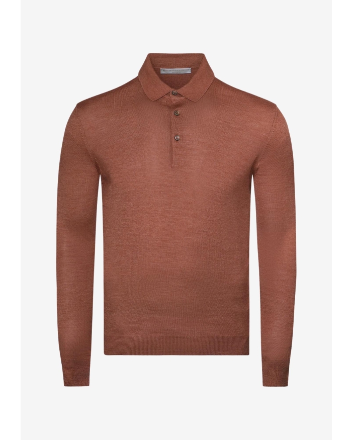 LES HOMMES D'AMSTERDAM LHDA - Polo long sleeve - Wool and silk - Terracotta