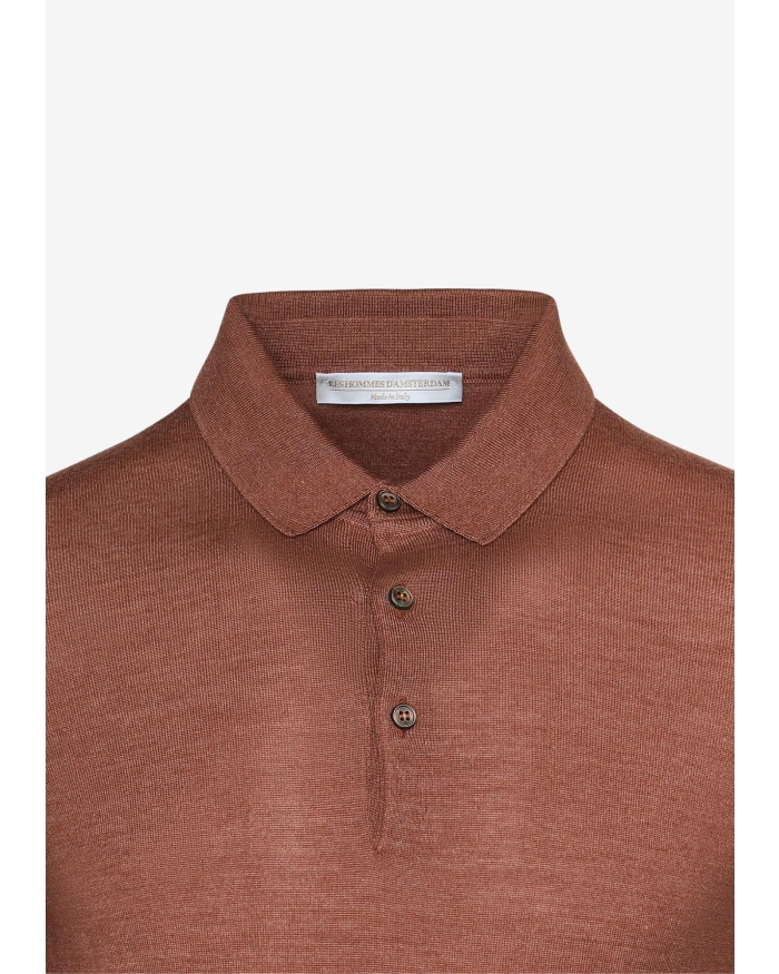 LES HOMMES D'AMSTERDAM LHDA - Polo long sleeve - Wool and silk - Terracotta