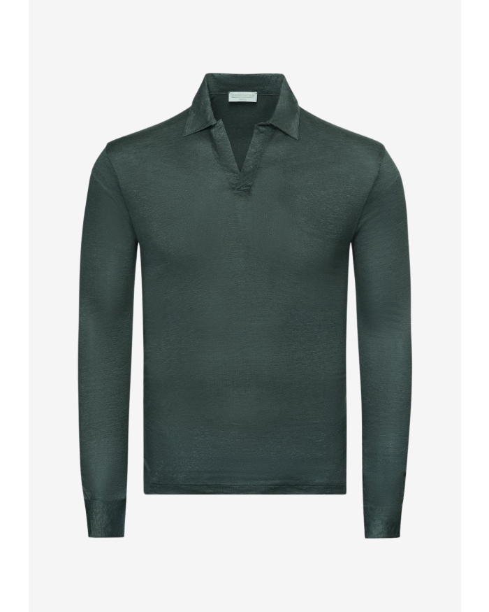 LES HOMMES D'AMSTERDAM LHDA - Polo long sleeve - Linen - Grey Green