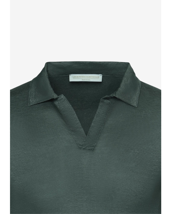 LES HOMMES D'AMSTERDAM LHDA - Polo long sleeve - Linen - Grey Green