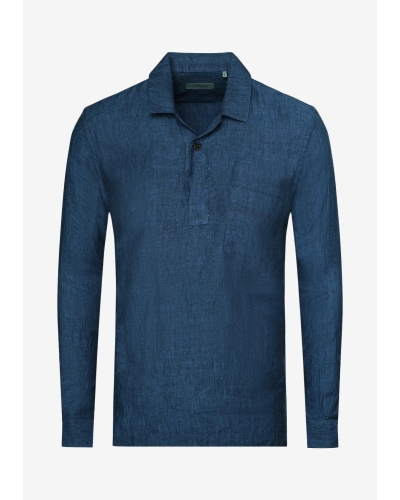 Corneliani - Bowling shirt long sleeve - Linen Blue