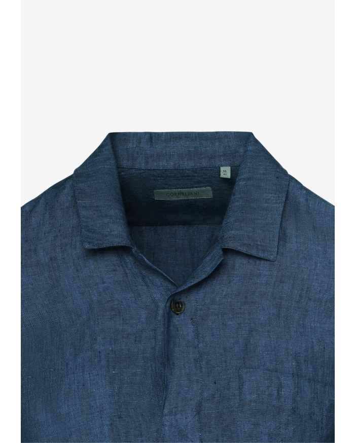CORNELIANI Corneliani - Bowling shirt long sleeve - Linen Blue