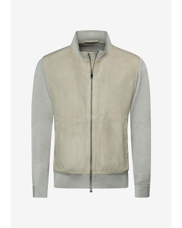 CORNELIANI Corneliani - Jacket silk and goat leather - Taupe