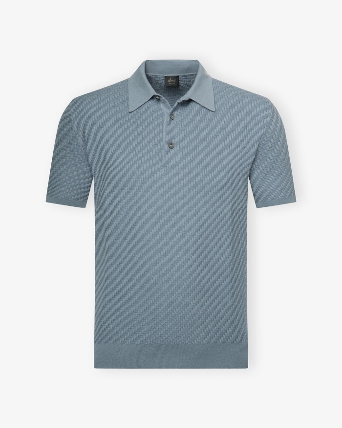 BRIONI Brioni - Polo short sleeve - cotton silk cashmere - Azzurro