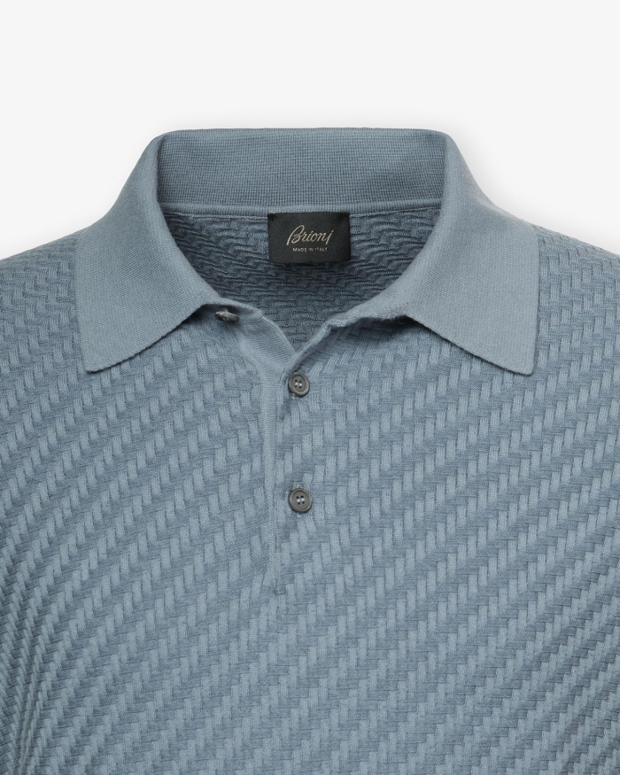 BRIONI Brioni - Polo short sleeve - cotton silk cashmere - Azzurro
