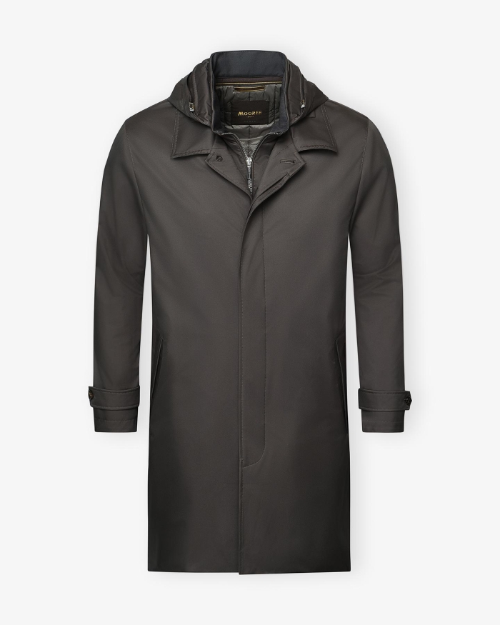 MOORER MooRER - Carcoat with removable hoody - Brown-Grey