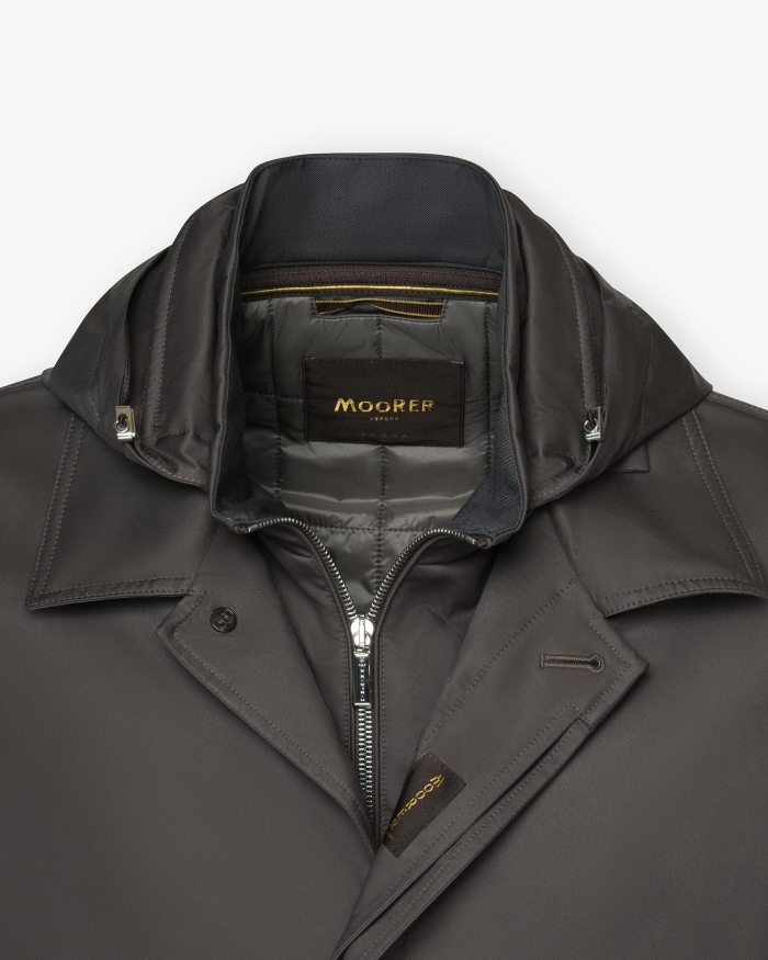 MOORER MooRER - Carcoat with removable hoody - Brown-Grey