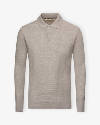 MB - Polo short sleeve - Linen cotton cashmere silk - Taupe