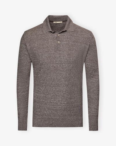 MB - Polo long sleeve - Linen cotton cashmere silk - Brown
