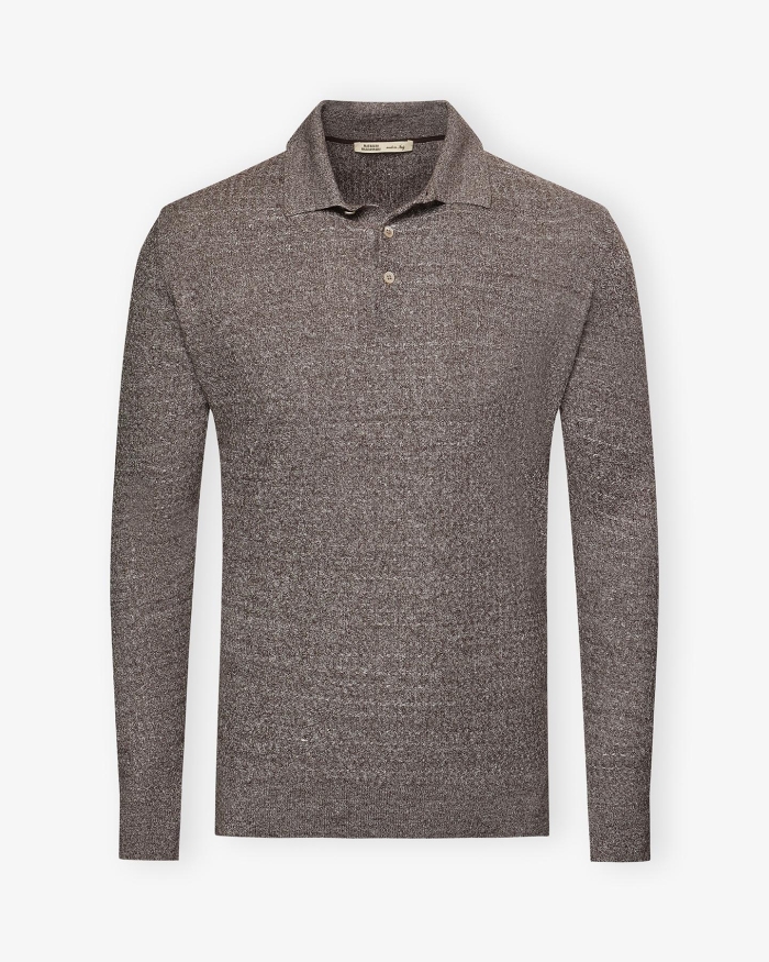 MAURIZIO BALDASSARI MB - Polo long sleeve - Linen cotton cashmere silk - Brown