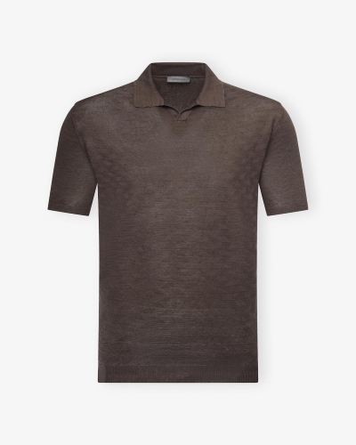 Corneliani - Buttonless pure linen polo - Brown